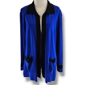 Misook Color Block Cardigan Royal Blue & Black Size Medium Petite